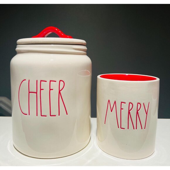 Rae Dunn Christmas Canisters –“CHEER” & “MERRY” Red Holiday Kitchen Decor Bundle - Picture 3 of 9